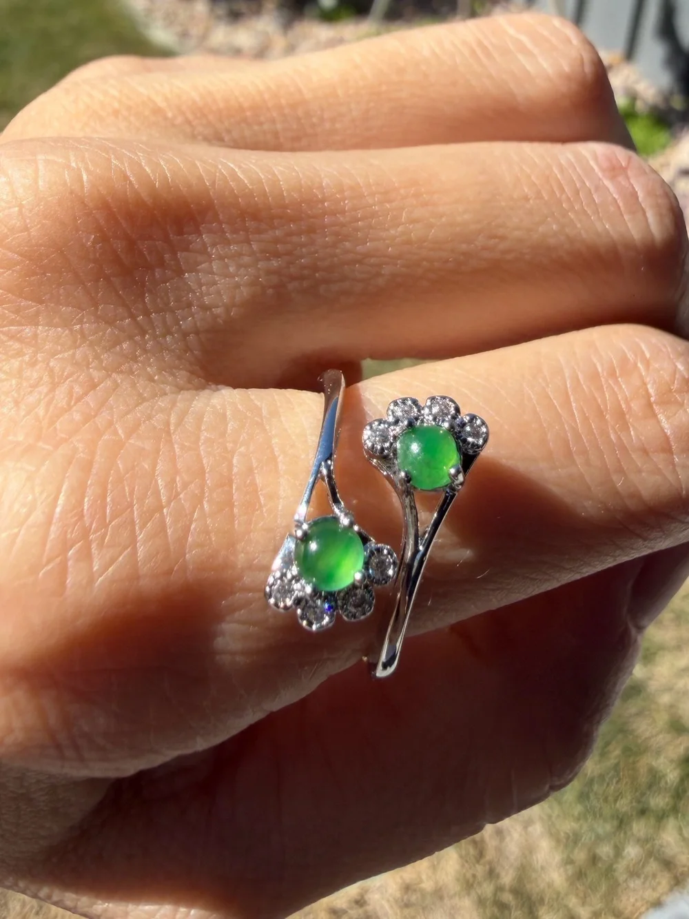 Natural Burmese Jadeite Jade A-Grade Ice Green Double-Ended Open Ring